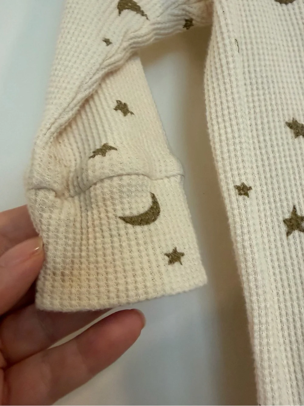 kate quinn Cream Waffle-Knit Hooded Onesie with Gold Star Print